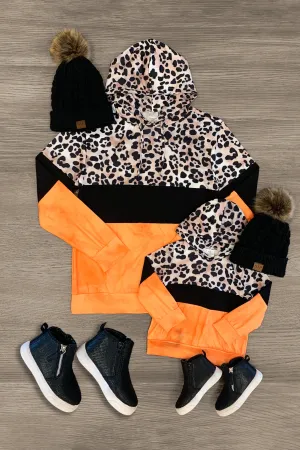 Mom & Me - Orange Leopard Colorblock Hoodie