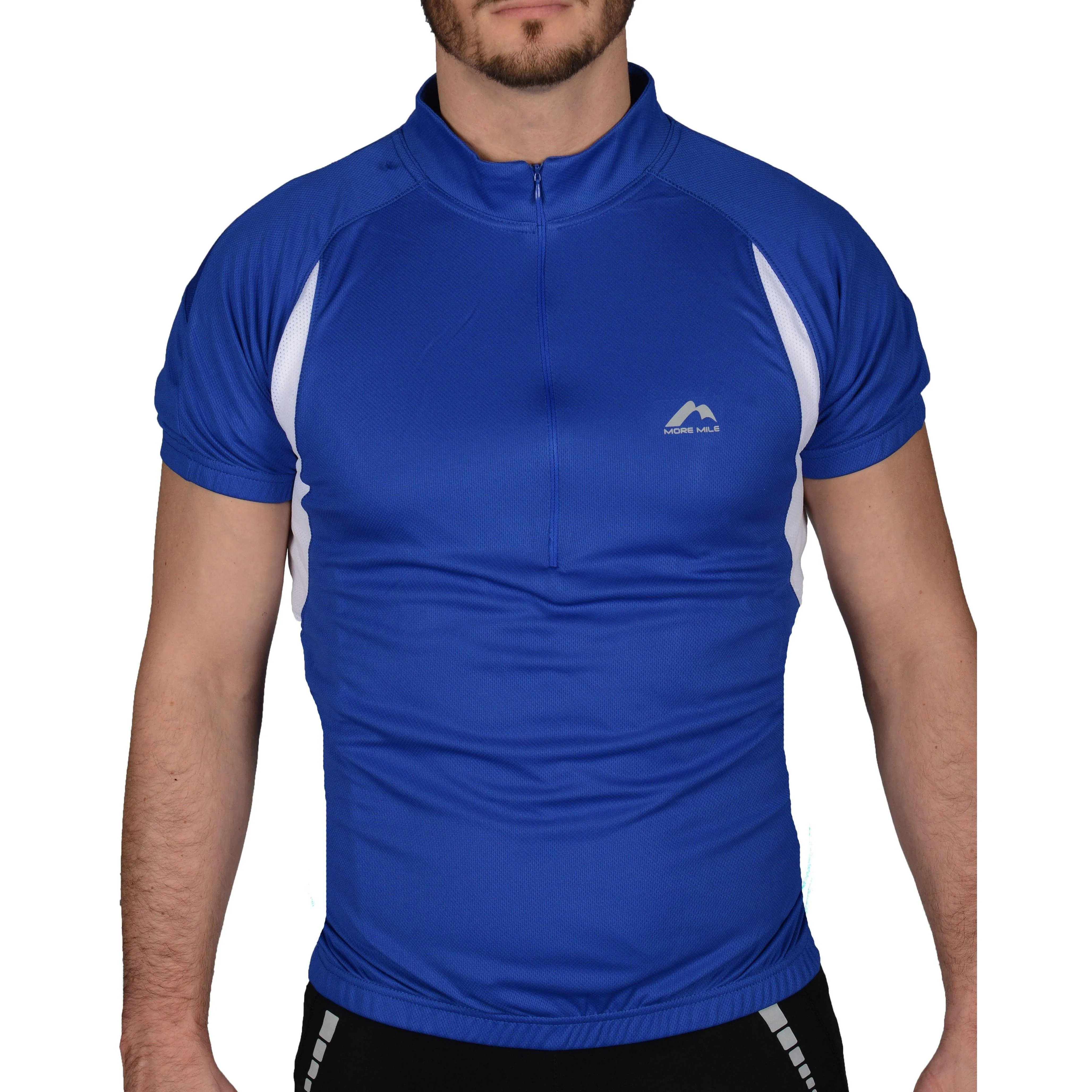 More Mile Short Sleeve Half Zip Mens Cycling Jersey - Blue