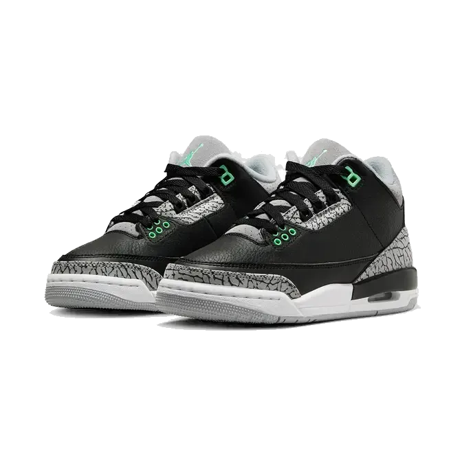 Nike Kids' Air Jordan 3 Retro Shoes - Black / Green Glow / Wolf Grey / White