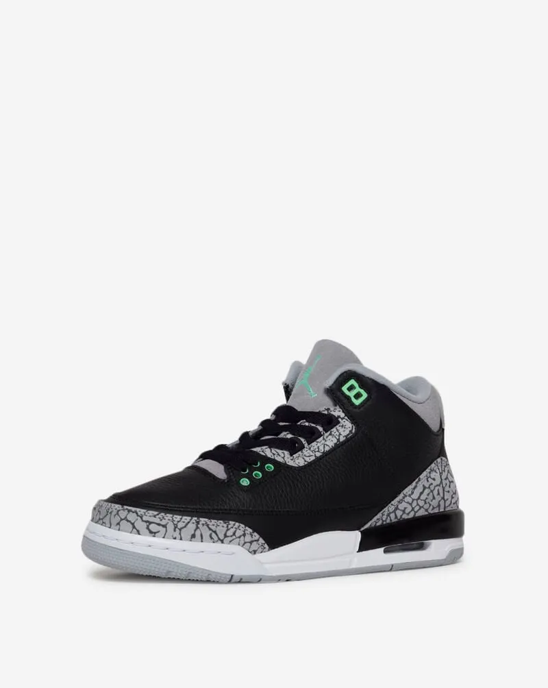 Nike Kids' Air Jordan 3 Retro Shoes - Black / Green Glow / Wolf Grey / White