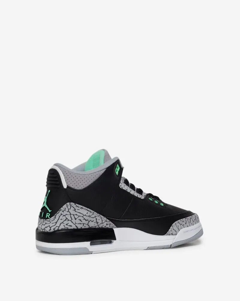 Nike Kids' Air Jordan 3 Retro Shoes - Black / Green Glow / Wolf Grey / White