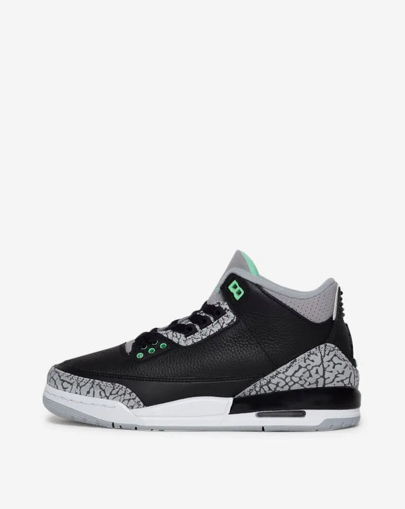 Nike Kids' Air Jordan 3 Retro Shoes - Black / Green Glow / Wolf Grey / White