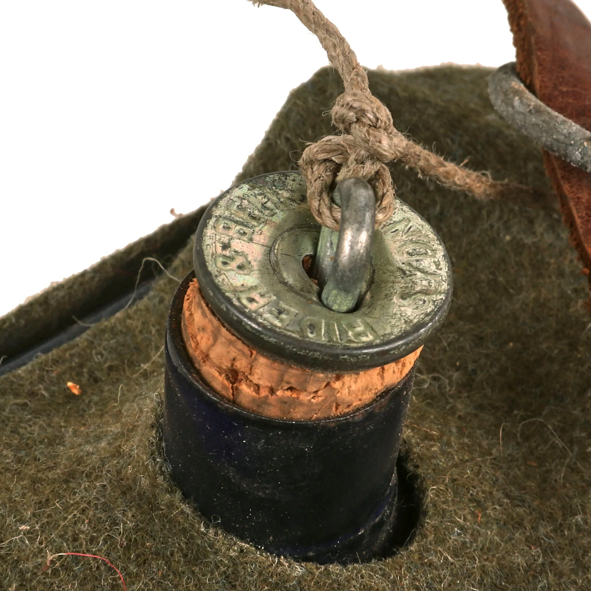 Original Australian WWII Named Convict’s Mounted Cavalry Blue Enamel Canteen With Leather Carrier and Shoulder Strap - 1st Australian Anti-Aircraft