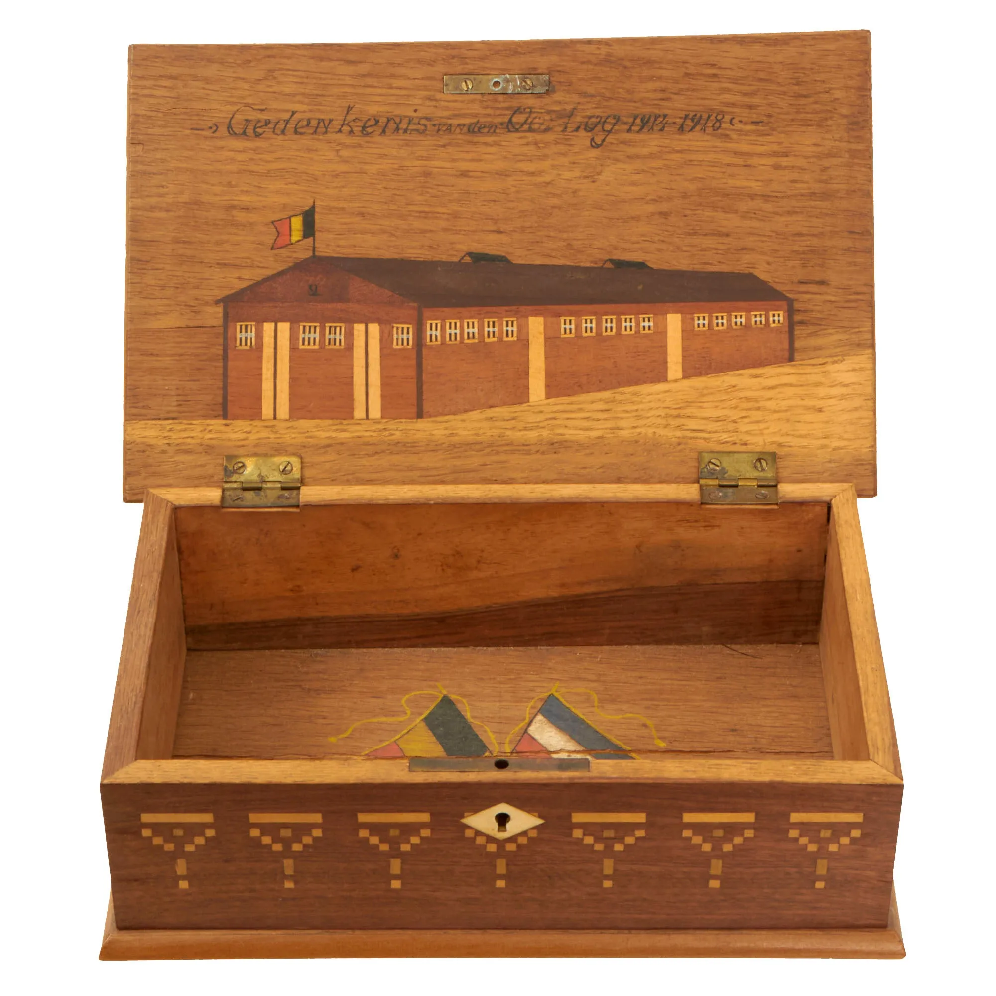 Original Belgian WWI Military Refugee Camp Zeist (Internment Camp Amersfoort) Wood Souvenir Keepsake Box - Featured In The Book “Trench Art, An Illustrated History” by Jane Kimball on Page 247