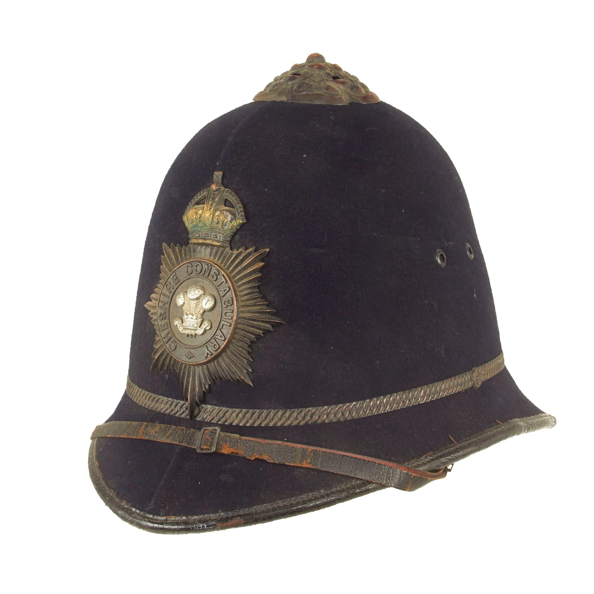 Original British WWI Era Early Rose-Top Cheshire Constabulary Police Bobby Helmet - Complete