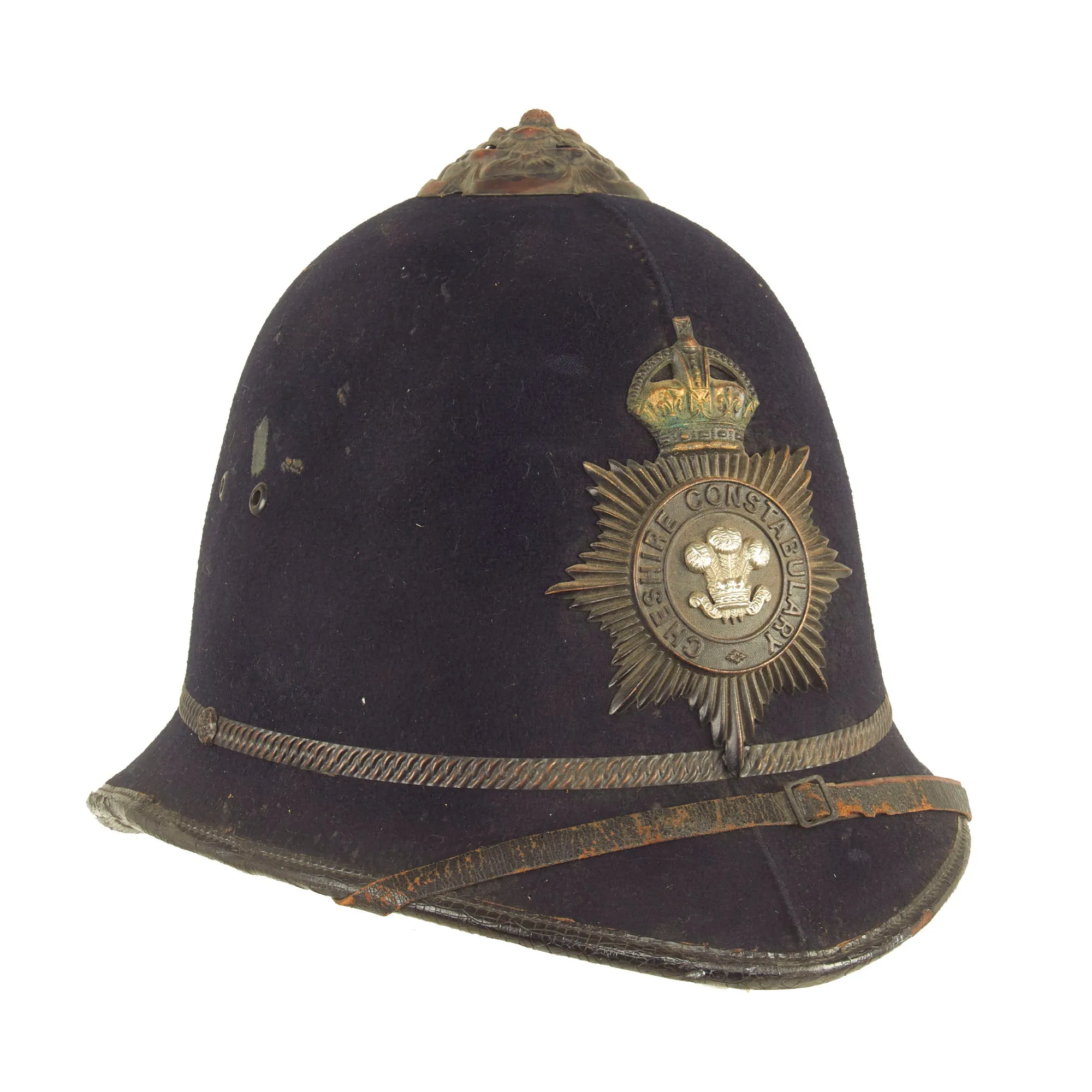 Original British WWI Era Early Rose-Top Cheshire Constabulary Police Bobby Helmet - Complete