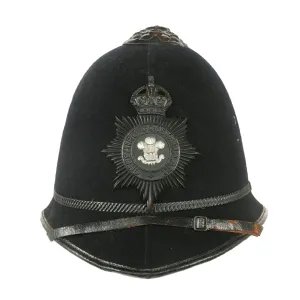 Original British WWII Era King’'s Crown Rose Top Cheshire Constabulary, Macclesfield Motor Patrol “Blackout” Police Bobby Helmet - size 7 ¼