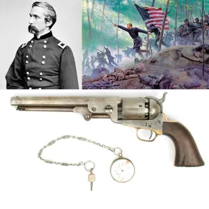 Original Colt 1851 Navy .36 Caliber Pistol and Silver Pocket Watch Named to Joshua Chamberlain 20th Maine Infantry