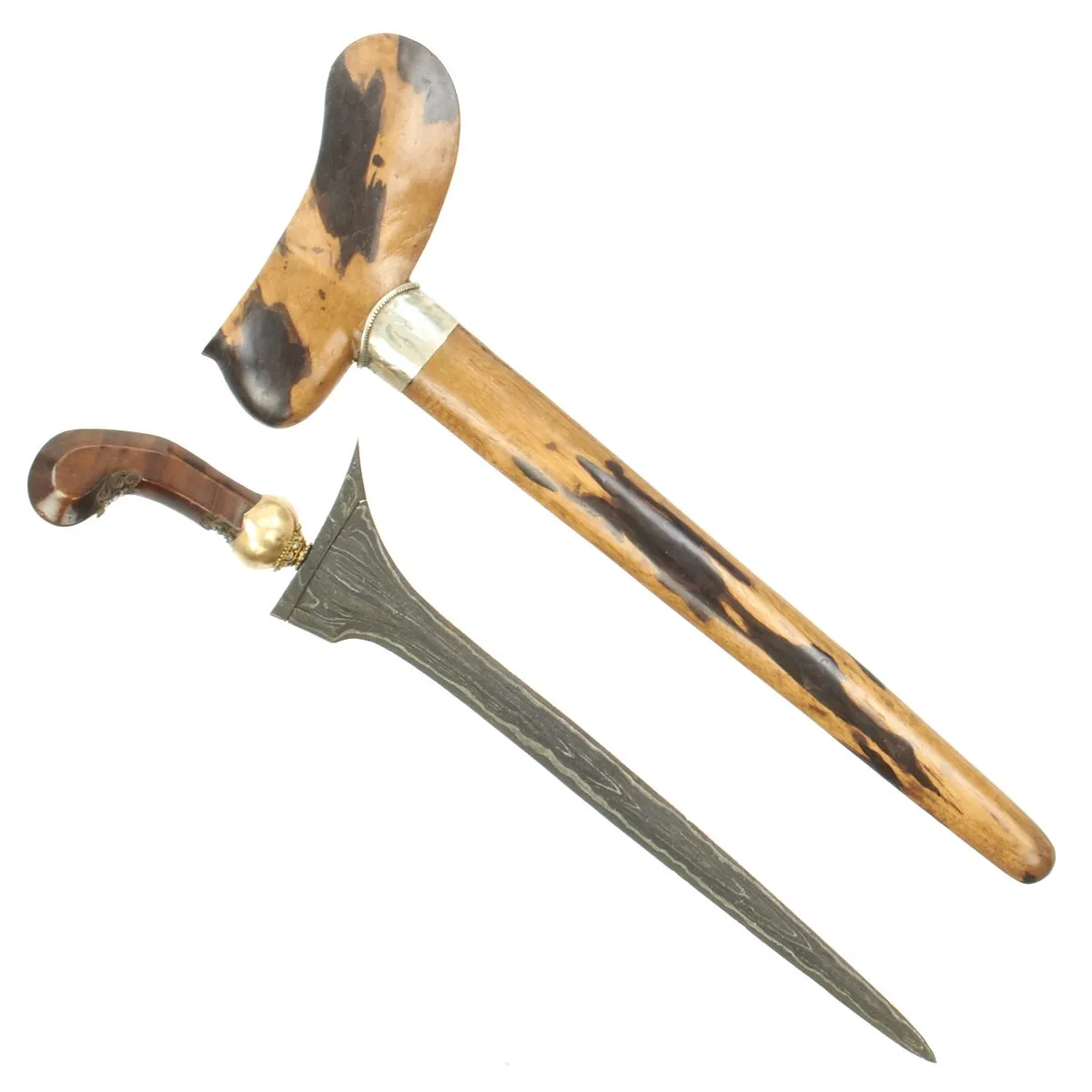 Original Dutch East Indies Kris Dagger with Carved Handle in Scabbard from the Island of Java - circa 1875