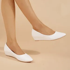 Pointed Toe Wedge Heeled Court Solid PU Leather Shoes