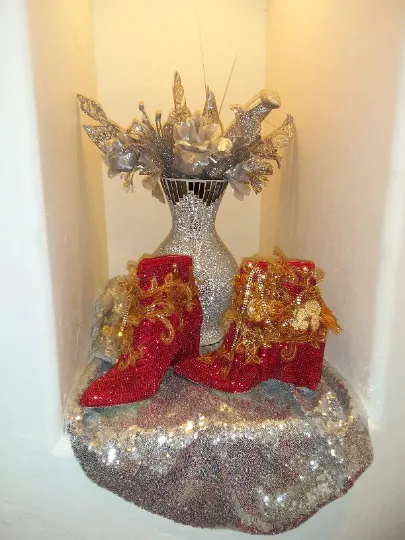 "COLETTE" Red Crystal Diamante & Gold Lace Ankle Booties