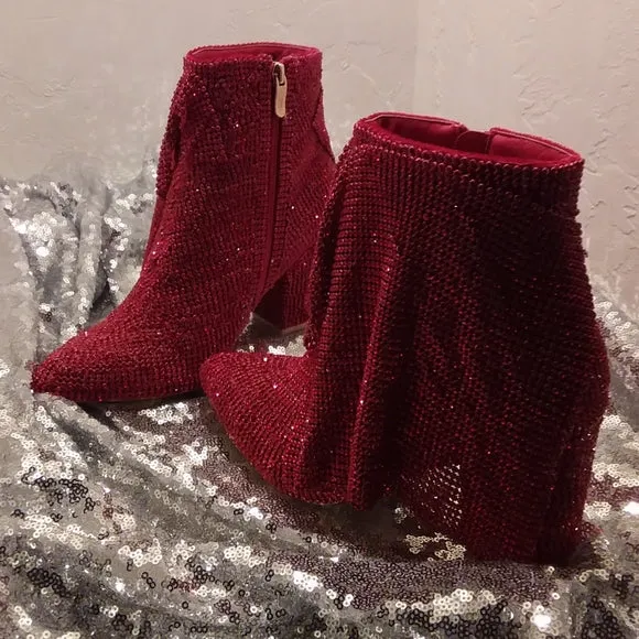 "DOROTHY" Red Crystal Diamante Ankle Booties