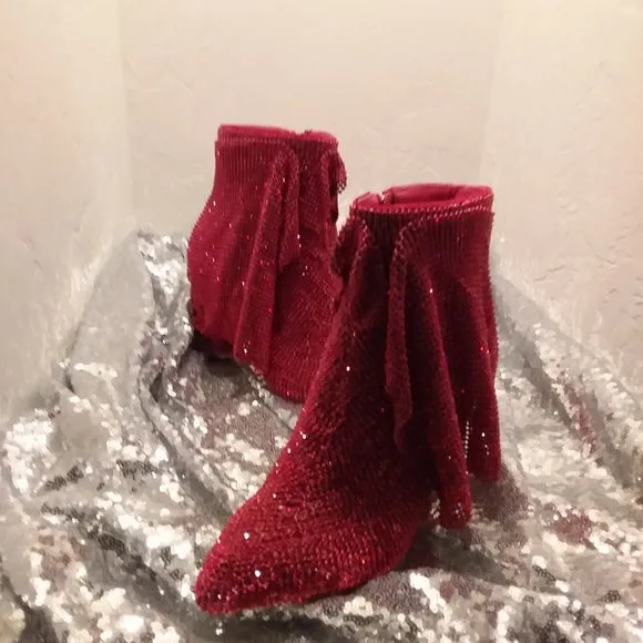 "DOROTHY" Red Crystal Diamante Ankle Booties