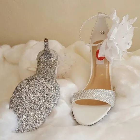 "ICE PRINCESS"  White & Silver Crystal Wedding Heels