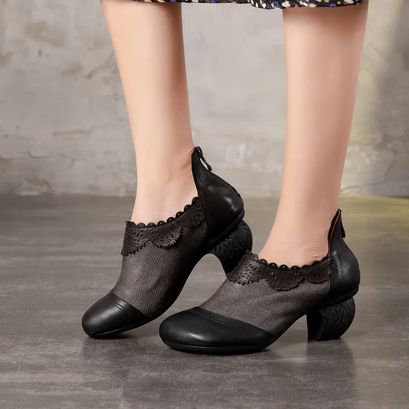 Retro Hand-Carved Stitching Pumps Women's Chunky Shoes