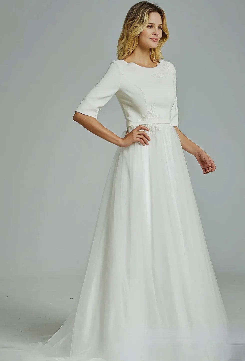 Simple Boho Half Sleeves A-Line Wedding Dress