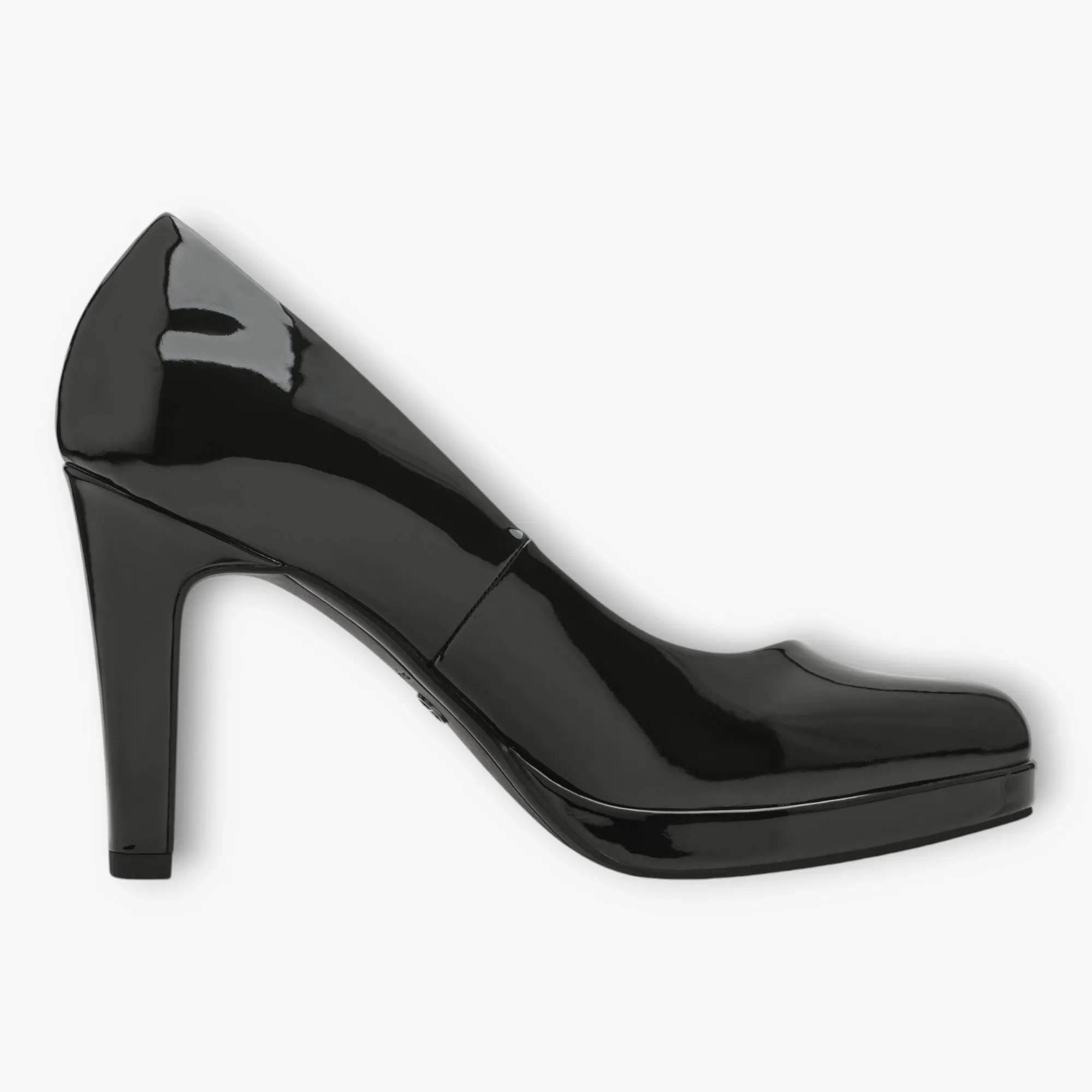 Tamaris Black Patent Court Shoe with Stiletto Heel and Platform