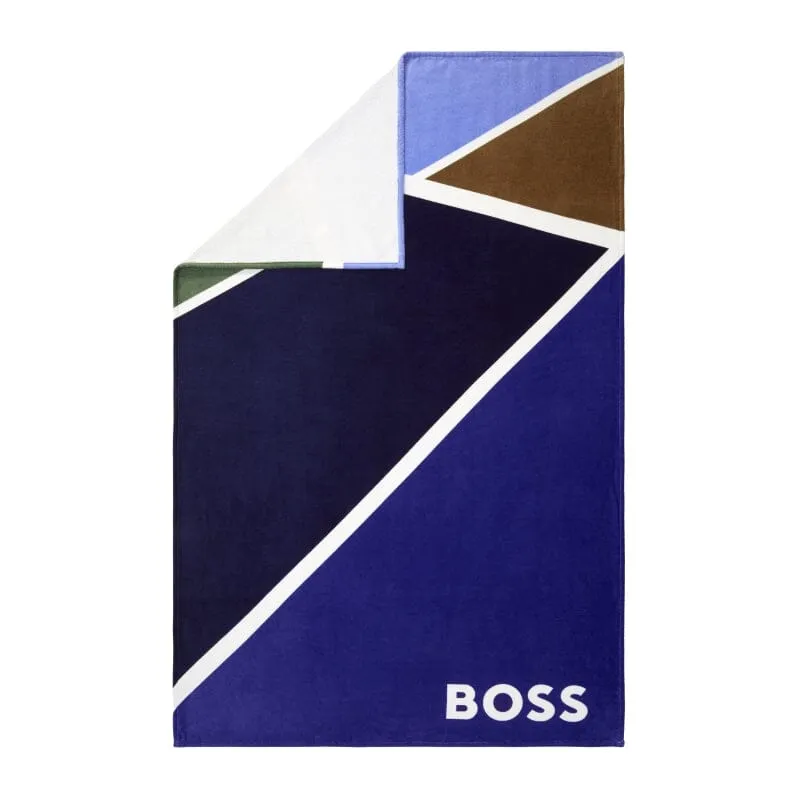 Tennis Court Blue Printed Velour Beach Towel by Hugo Boss Home