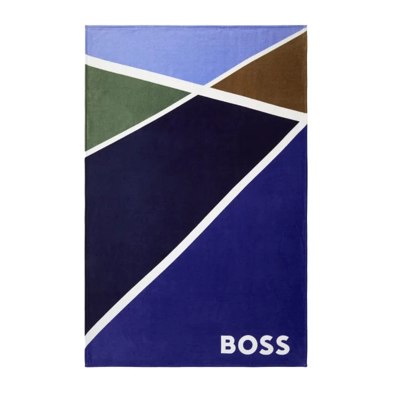 Tennis Court Blue Printed Velour Beach Towel by Hugo Boss Home