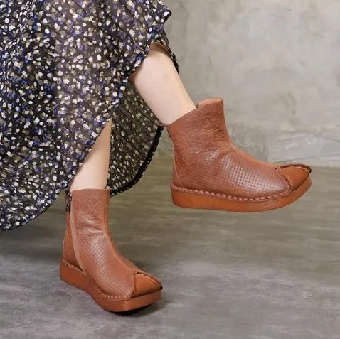 Thick Velvet Leather Autumn Winter Handmade Ethnic Women Boots|Gift Shoes