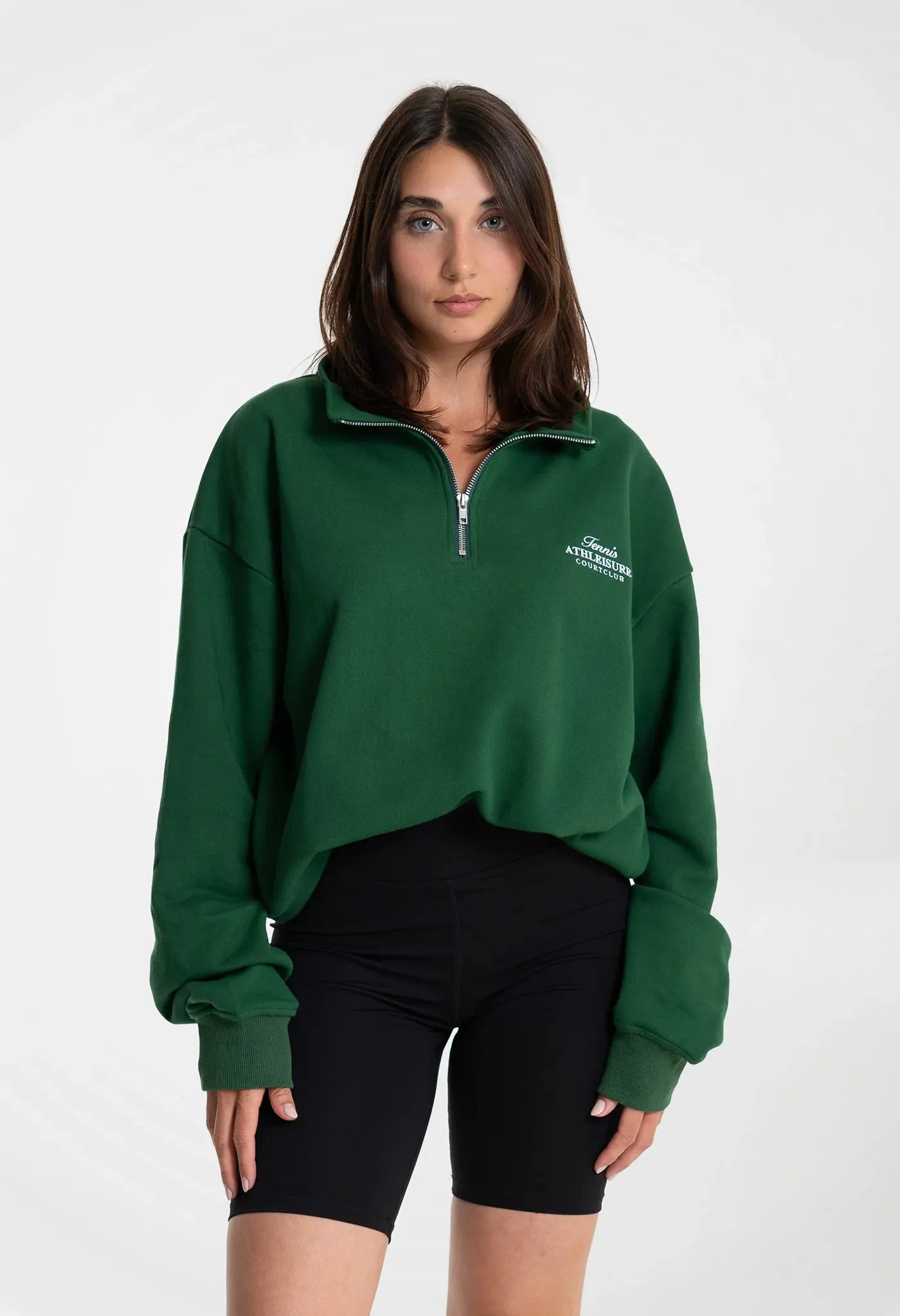 Unisex Court Club Green Embroidered Half Zip