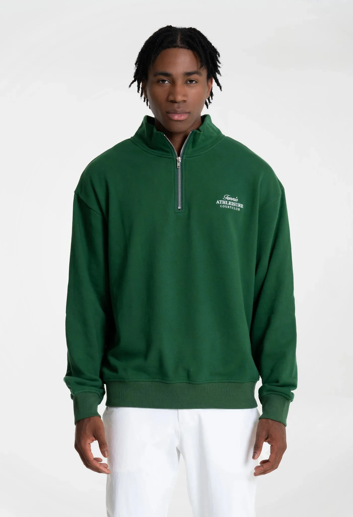 Unisex Court Club Green Embroidered Half Zip