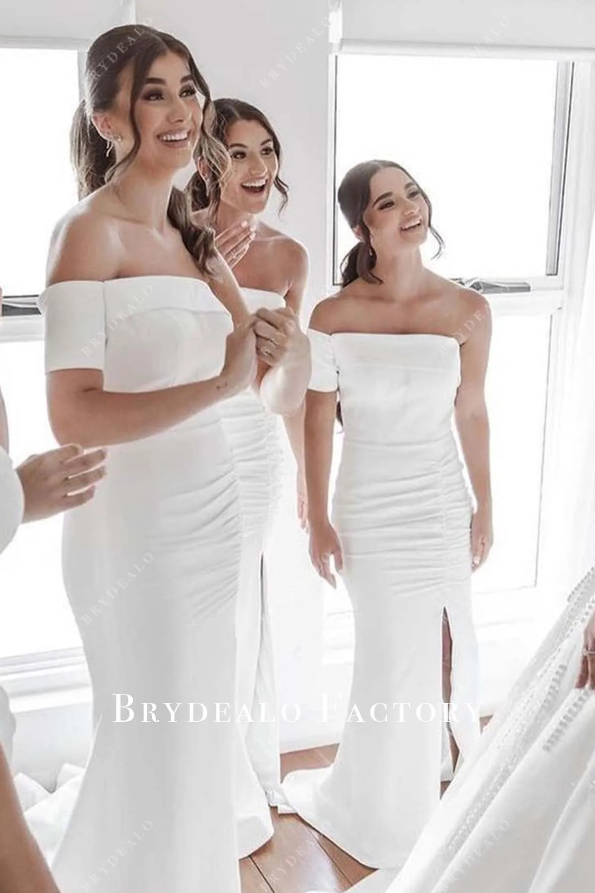 White One Sleeve Slit Mermaid Bridesmaid Dress