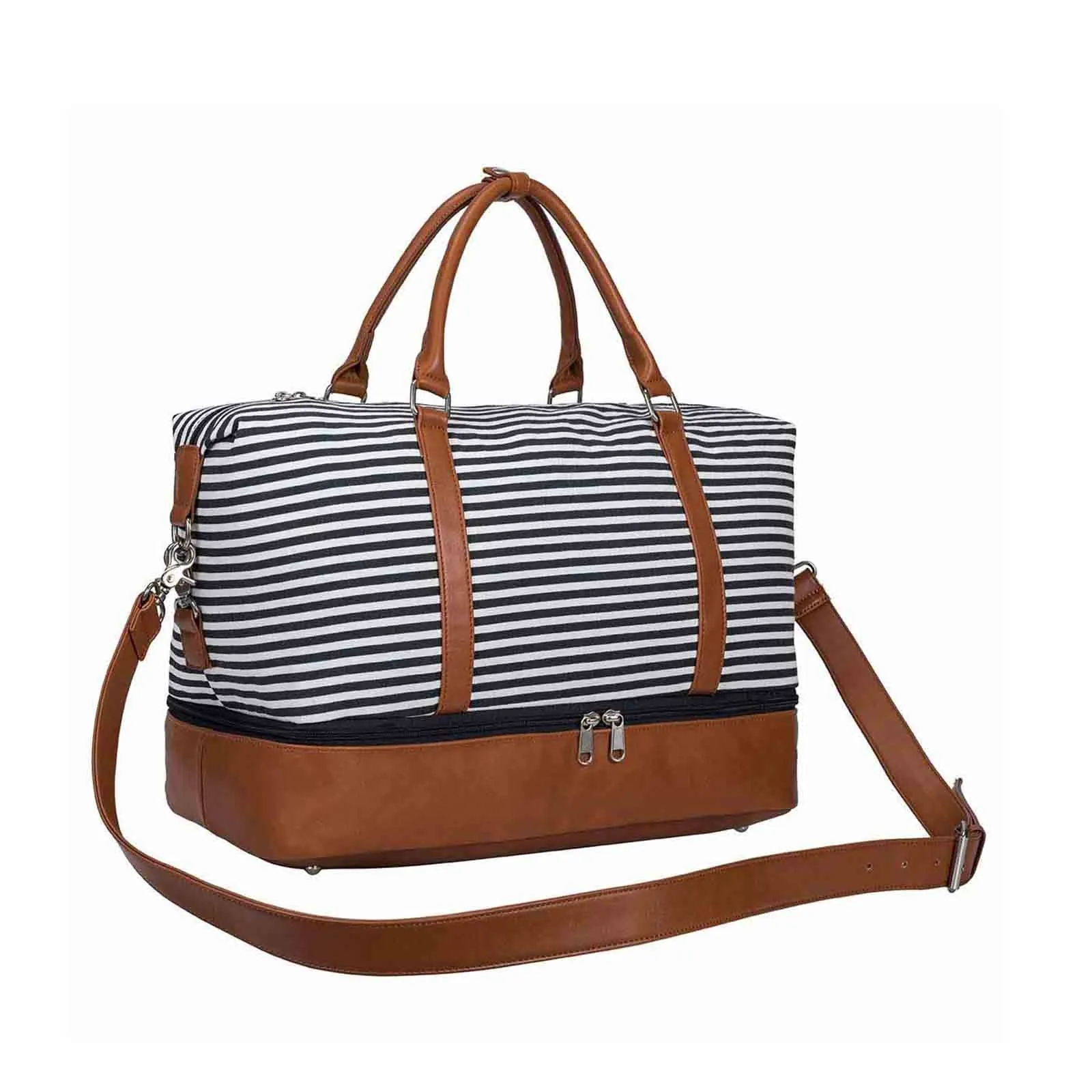 Women Striped Canvas Weekender Duffel Bag