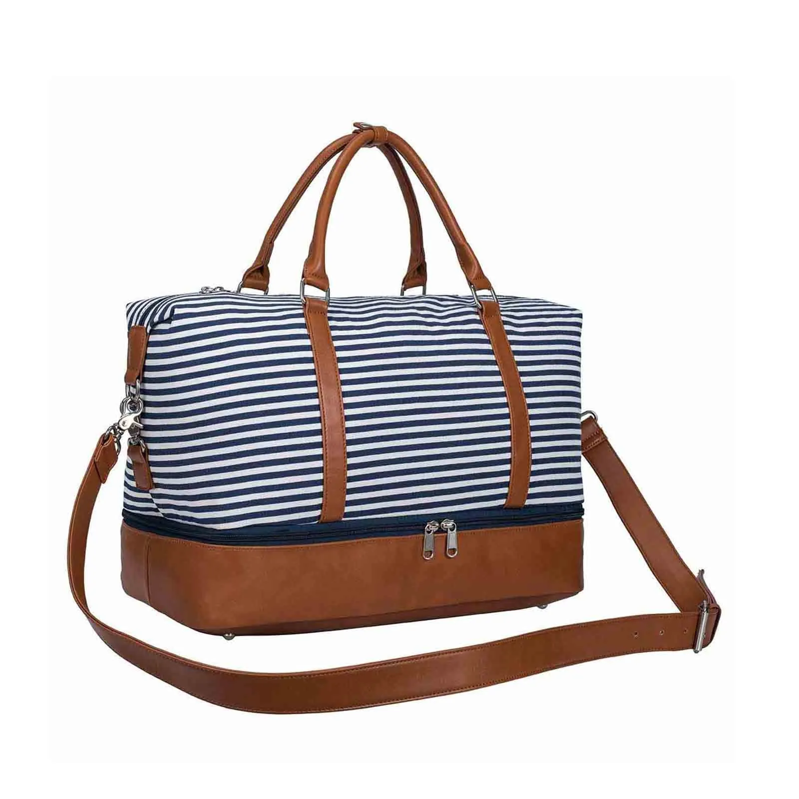 Women Striped Canvas Weekender Duffel Bag