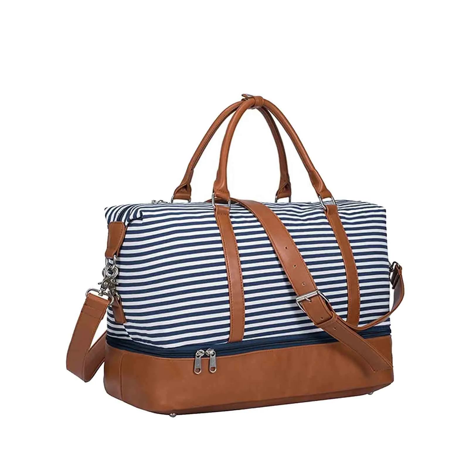 Women Striped Canvas Weekender Duffel Bag