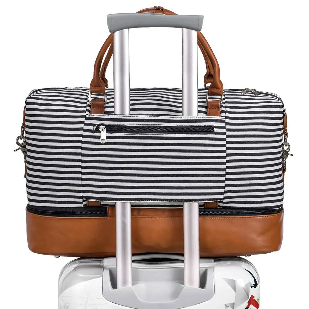 Women Striped Canvas Weekender Duffel Bag