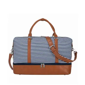 Women Striped Canvas Weekender Duffel Bag