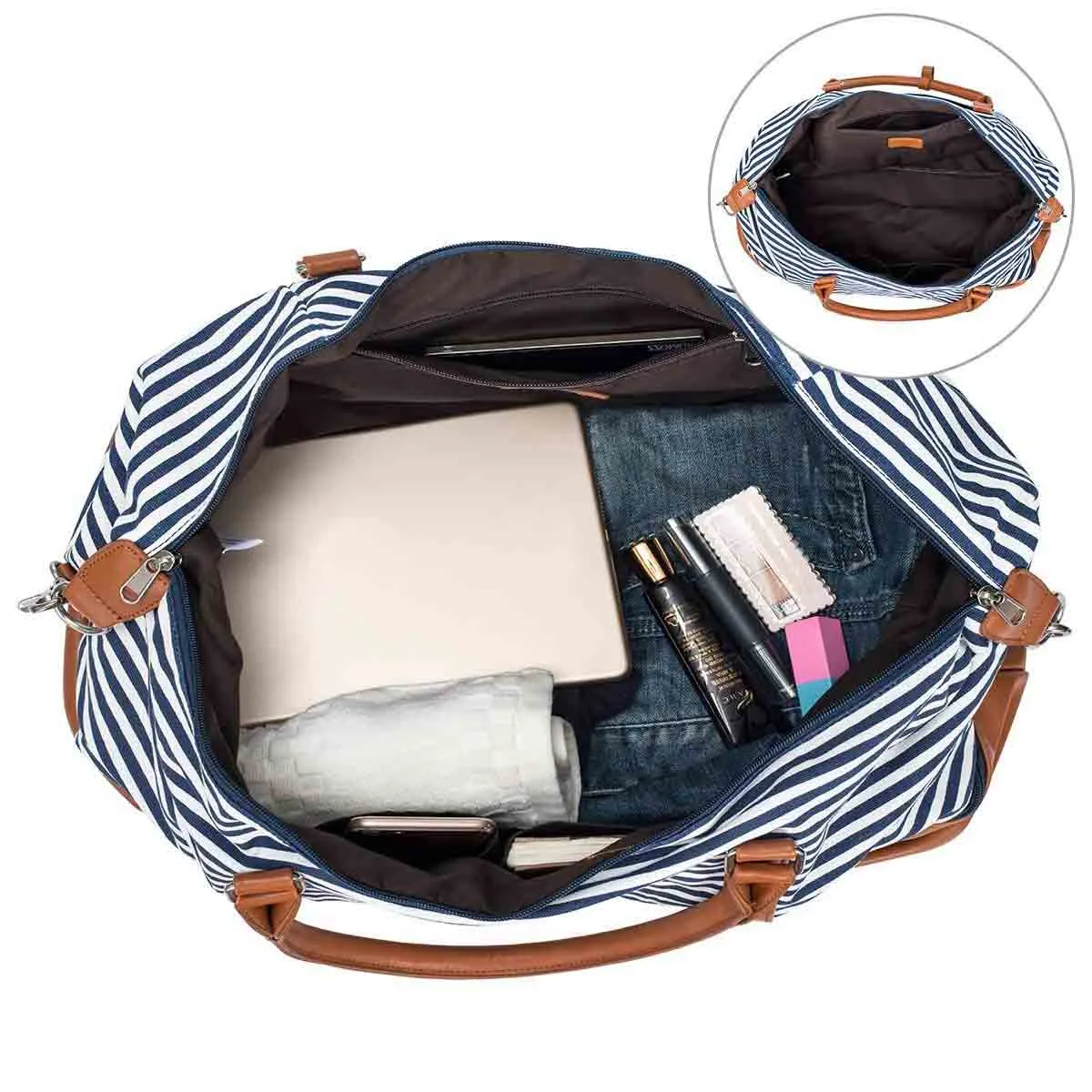 Women Striped Canvas Weekender Duffel Bag