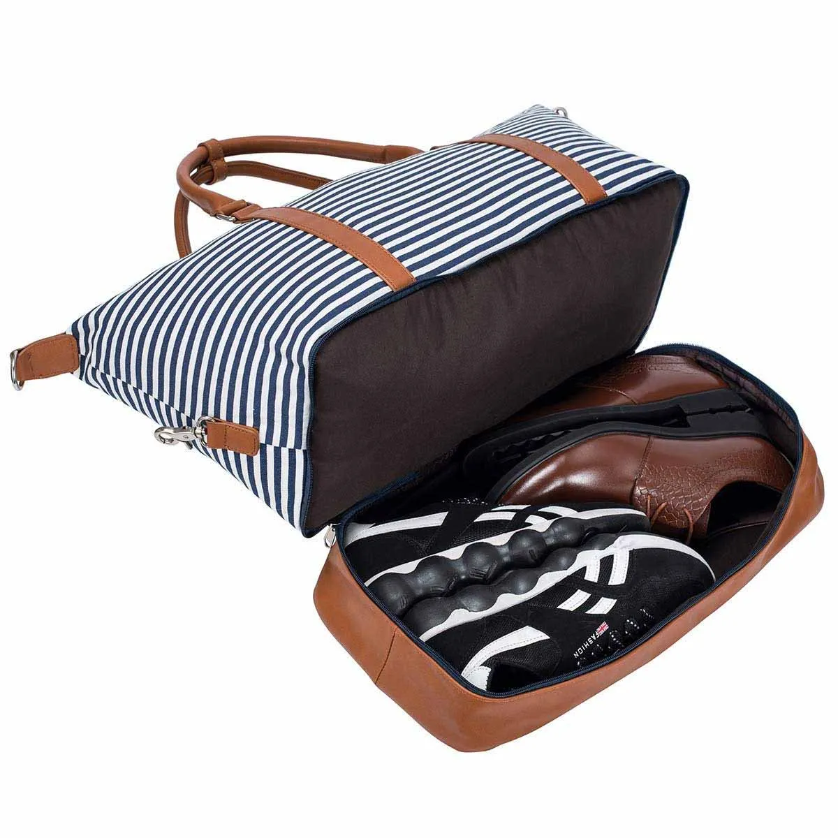 Women Striped Canvas Weekender Duffel Bag