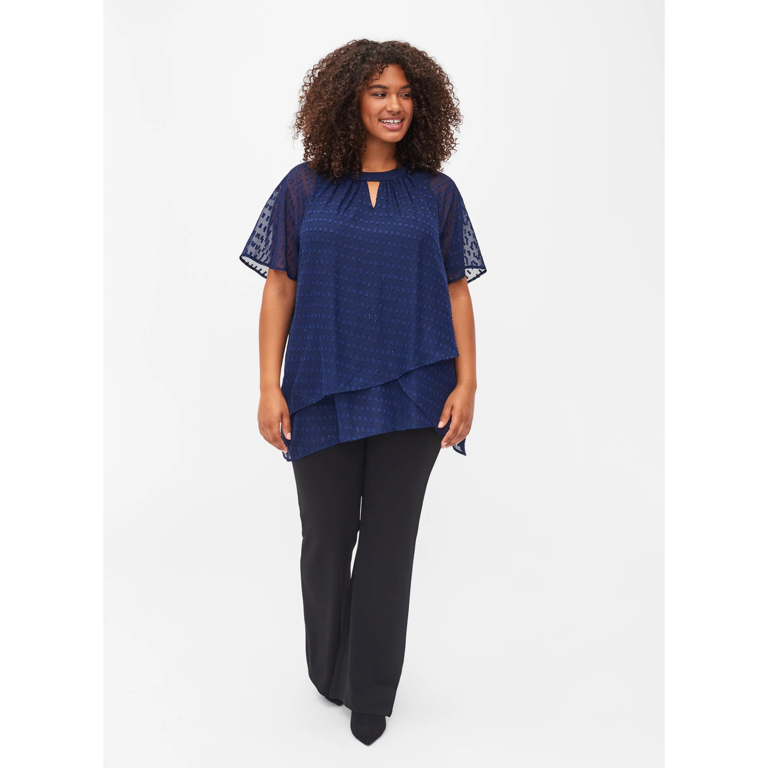 Zizzi Patterned Chiffon Blouse in Navy