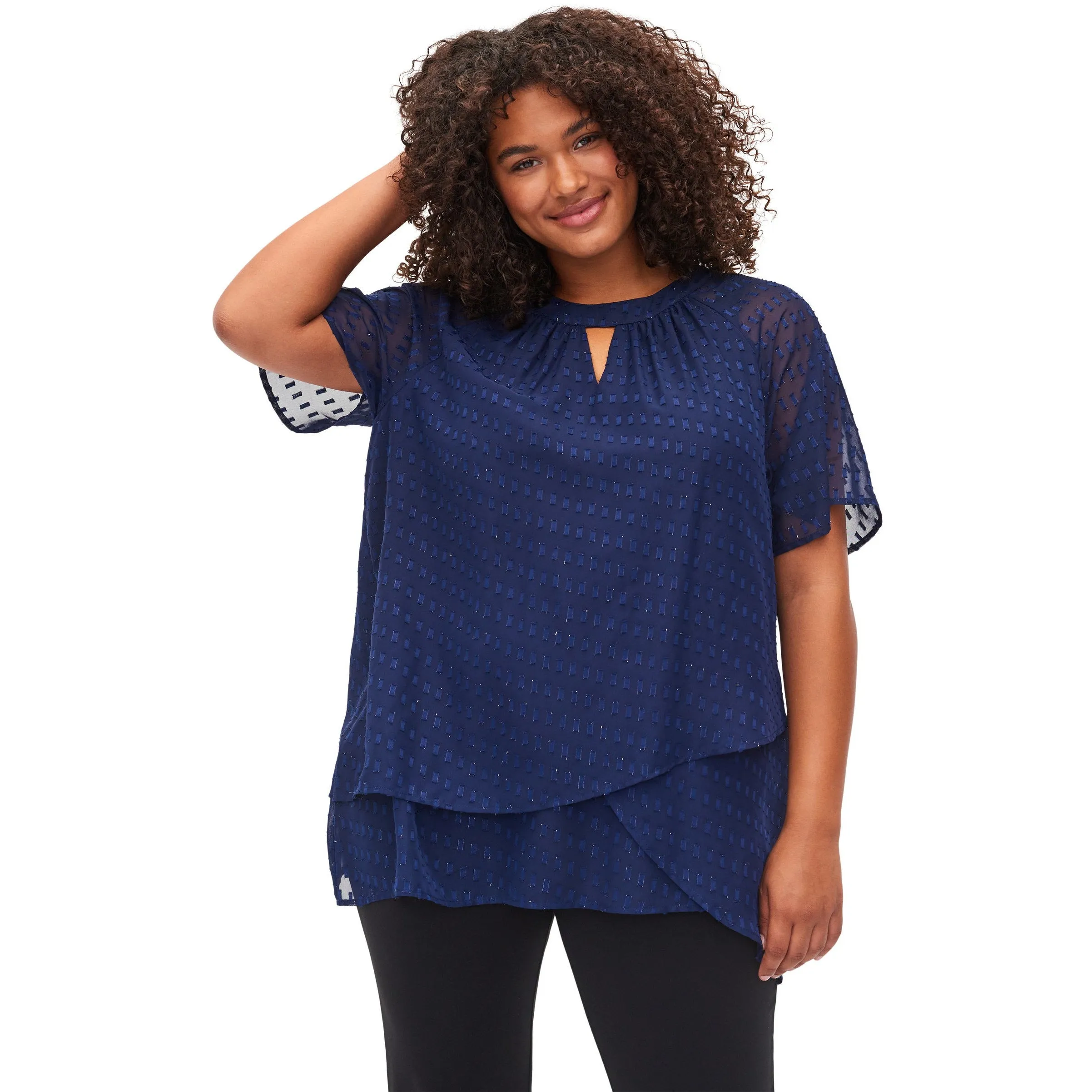 Zizzi Patterned Chiffon Blouse in Navy