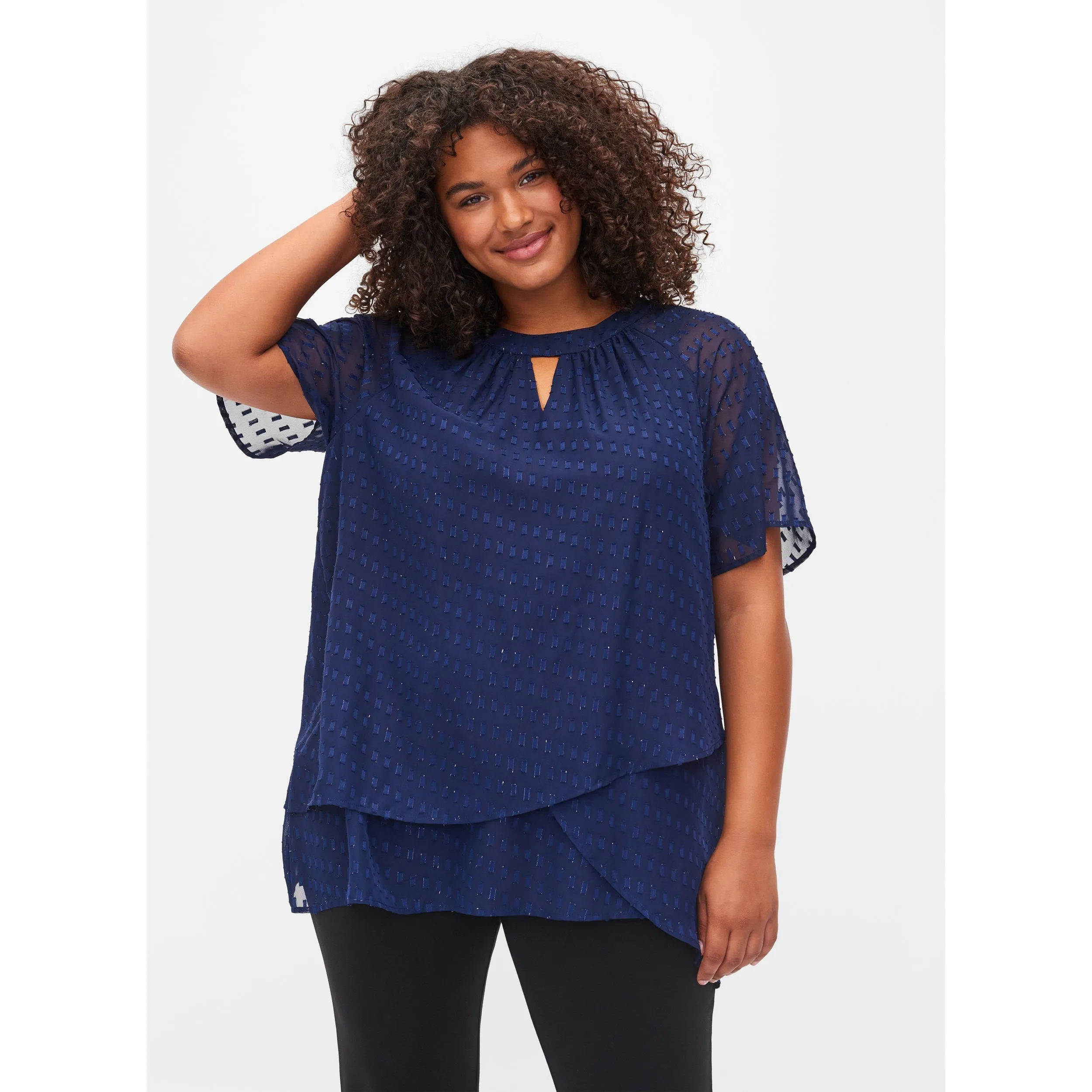 Zizzi Patterned Chiffon Blouse in Navy